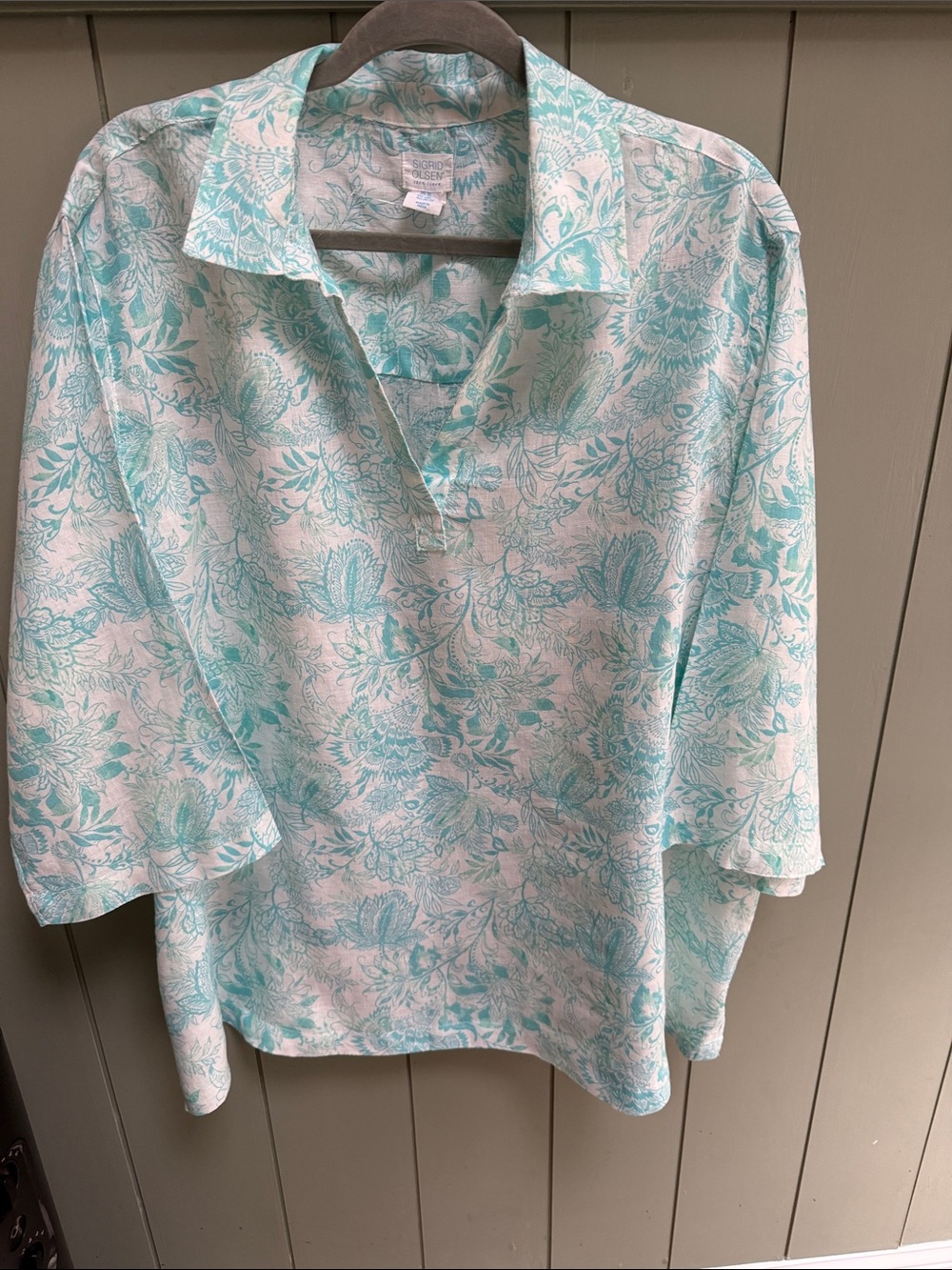 Sigrid Olsen Aqua Floral V-Neck Tunic